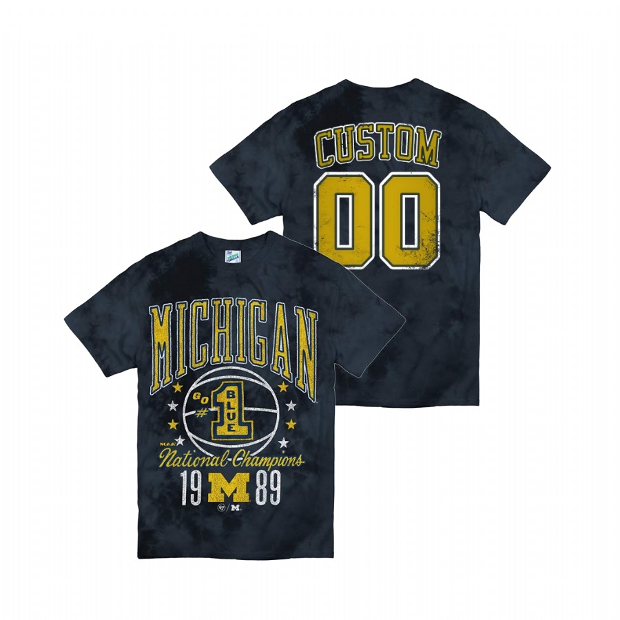 Michigan Wolverines Men's NCAA Custom #00 Navy Tie Dye Vintage Tubular Retro Tie-Dye College Football T-Shirt YQG2849OT